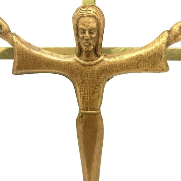 Vintage Brass Crucifix Cross Detailed Christ Figure Wall Hanging MCM - Picture 2 of 8
